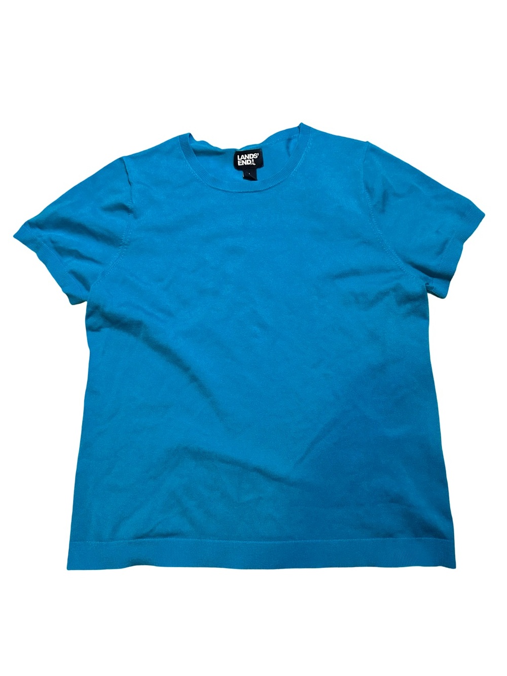 Lands' End Teal Crewneck Short Sleeve Sweater